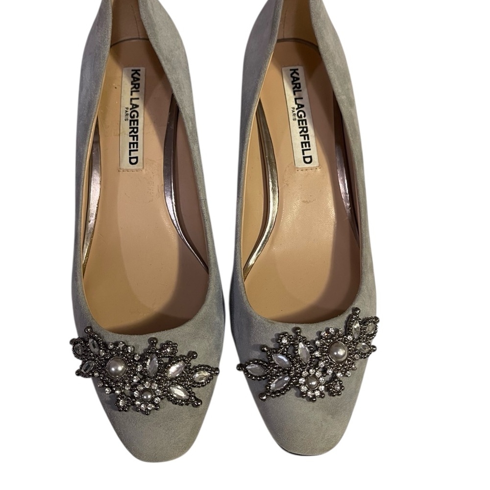 Karl Lagerfeld Elegant Gray Embellished Heels Womens size 6 - Picture 8 of 9